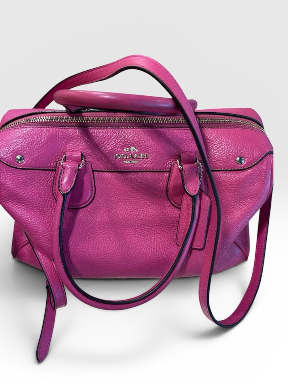 🩷 Coach Fuchsia Pebbled Leather Bennett Satchel Crossbody - Silver Hardware